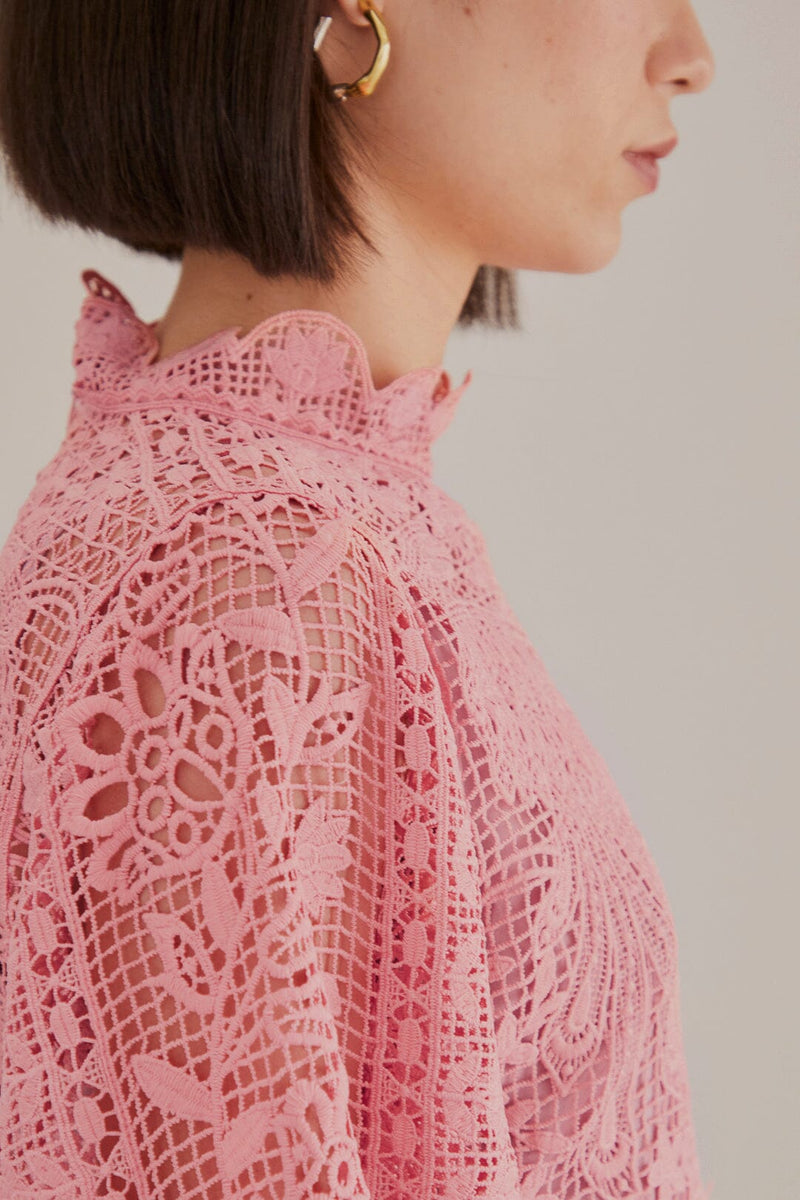 Farm Rio - Blush Pink Guipure Long Sleeve Blouse