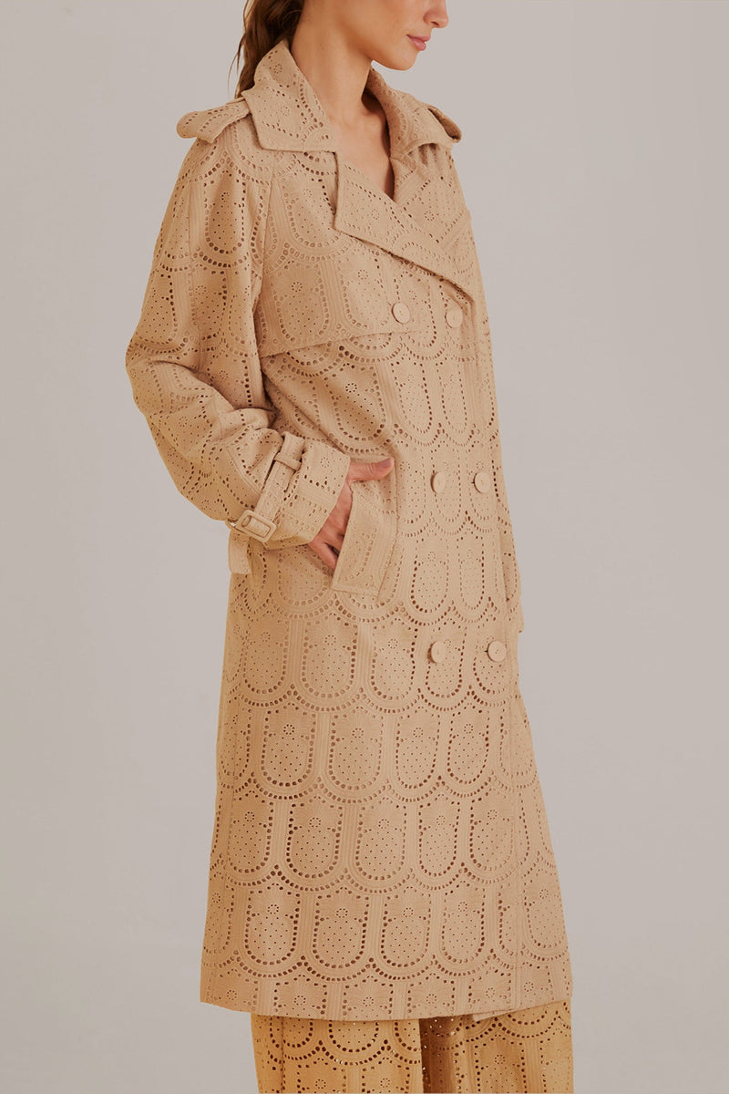 Farm Rio - Khaki Pineapple Cotton Eyelet Trench Coat