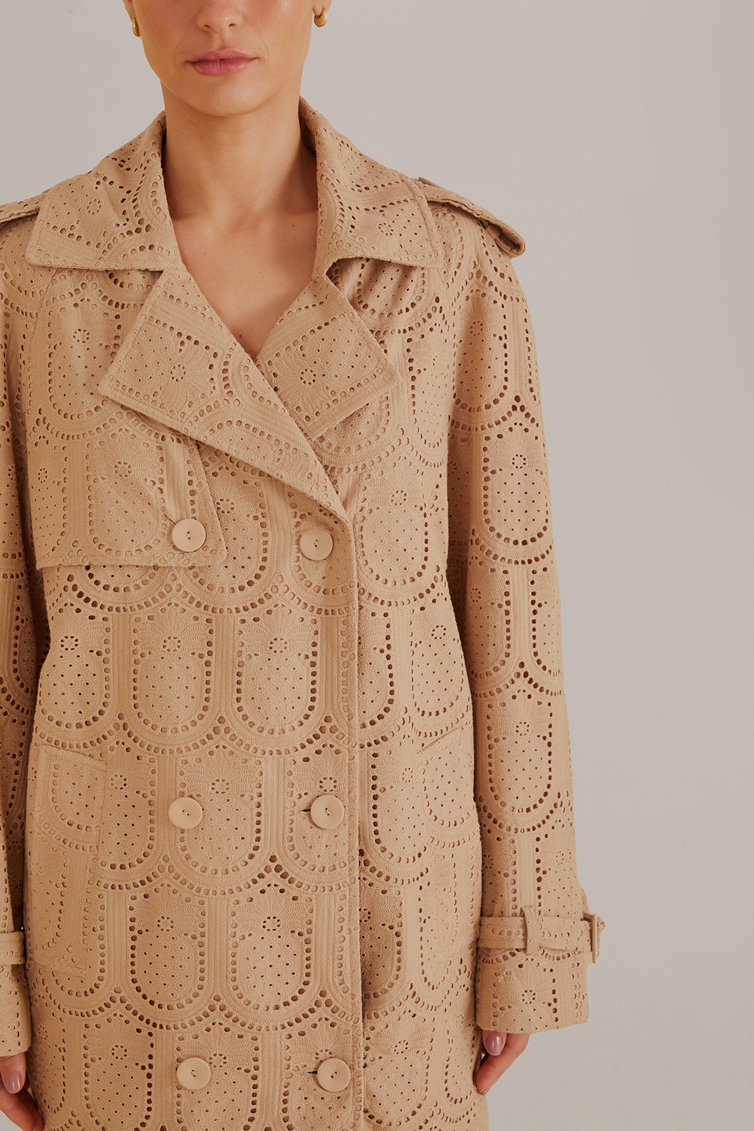 Farm Rio - Khaki Pineapple Cotton Eyelet Trench Coat – Julien's a