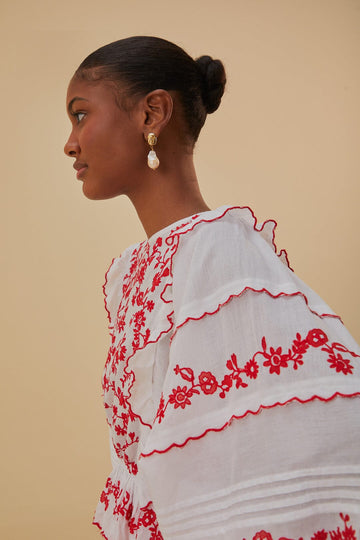 Farm Rio - Off-White and Red Embroidered Long Sleeve Blouse Julien's a Lifestyle Store Farm Rio - Off-White and Red Embroidered Long Sleeve Blouse Julien's a Lifestyle Store