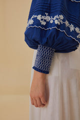 Farm Rio - Navy Blue Embroidered Long Sleeve Blouse - Small