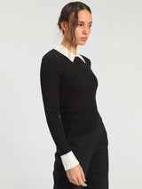 Black Ribbed Contrast-Collar Sweater by Vilagallo - view 3