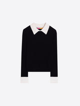 Black Ribbed Contrast-Collar Sweater by Vilagallo - view 4