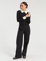 Black Ribbed Contrast-Collar Sweater by Vilagallo - view 1