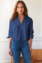 Joni Popover Blouse in Navy
