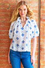 Lexie Popover Blouse in White Embroidered Icon