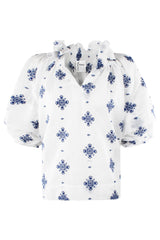 Lexie Popover Blouse in White Embroidered Icon view 2