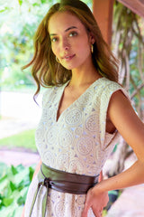 Beverly Long Shirt Dress in Natural Crochet view 3