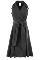 Trench Wrap Dress in Black Typewriter Cloth view 2