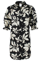 Miller Puff Sleeve Shirt Dress in Black and Tan view 2