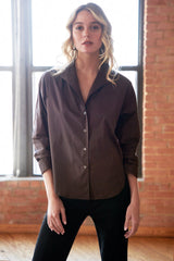 Revere Silky Poplin Shirt in Chocolate