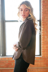 Revere Silky Poplin Shirt in Chocolate view 3