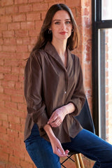 Revere Silky Poplin Shirt in Chocolate view 4