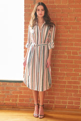 Clara Midi Shirt Dress in Charcoal Sparkle Stripe