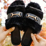 Solei Sea Hanni Black Belted Fur Clog