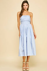 SHIRRING DETAILED SLEEVELESS MIDI DRESS - 6608D: COBALT BLUE / L