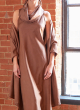Sueded Satin Shawl in Tan by Finley Shirts - detail crop