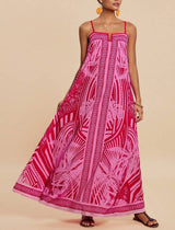 Bohemian Maxi Dress with Abstract Print: PINK / M