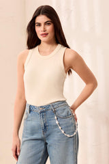 Racerback Ribbed Tank in Cream - view 3