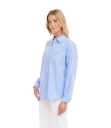 Long Sleeve Stripe Button-Up Shirt: Blue / S