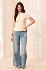 Fitted Crew Neck Tee in Cream - view 3