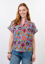 Ikat Popover Top in Blue