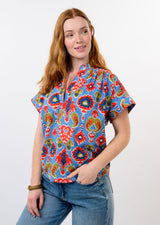 Ikat Popover Top in Blue view 2