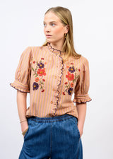 Ribbon Embroidered Shirt in Orange