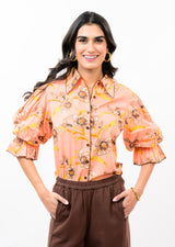 Pointed Collar Poof Shirt in Coral