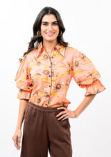 Pointed Collar Poof Shirt in Coral view 2