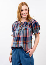 Smocked Neck Top in Navy