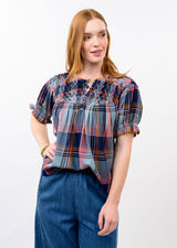 Smocked Neck Top in Navy view 3