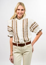 Rows of Embroidery Top in Ivory