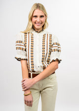 Rows of Embroidery Top in Ivory view 2