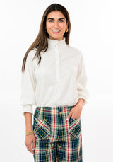 Metallic Stripe Long Sleeve Top in Ivory