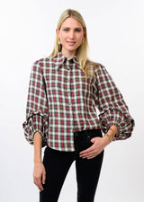 Plaid Balloon Sleeve Top in Ivory by Ivy Jane, view 1