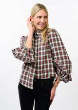 Plaid Balloon Sleeve Top in Ivory by Ivy Jane, view 3
