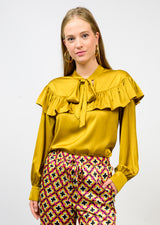 Silky Bow Neck Top in Chartreuse