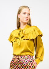 Silky Bow Neck Top in Chartreuse