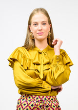 Silky Bow Neck Top in Chartreuse