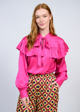 Silky Bow Neck Top in Fuchsia