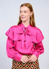 Silky Bow Neck Top in Fuchsia