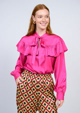 Silky Bow Neck Top in Fuchsia