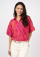 Pouf Sleeve Camp Shirt in Pink
