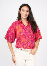 Pouf Sleeve Camp Shirt in Pink view 2