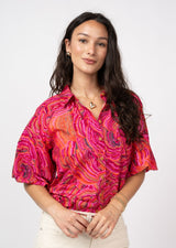 Pouf Sleeve Camp Shirt in Pink view 3