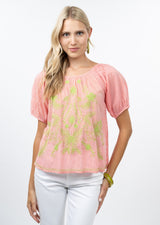 Stripe Embroidered Top in Pink