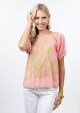 Stripe Embroidered Top in Pink view 3