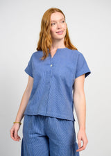 Popover Stripe Top in Blue