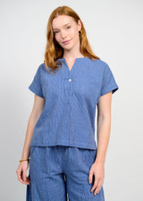 Popover Stripe Top in Blue view 3